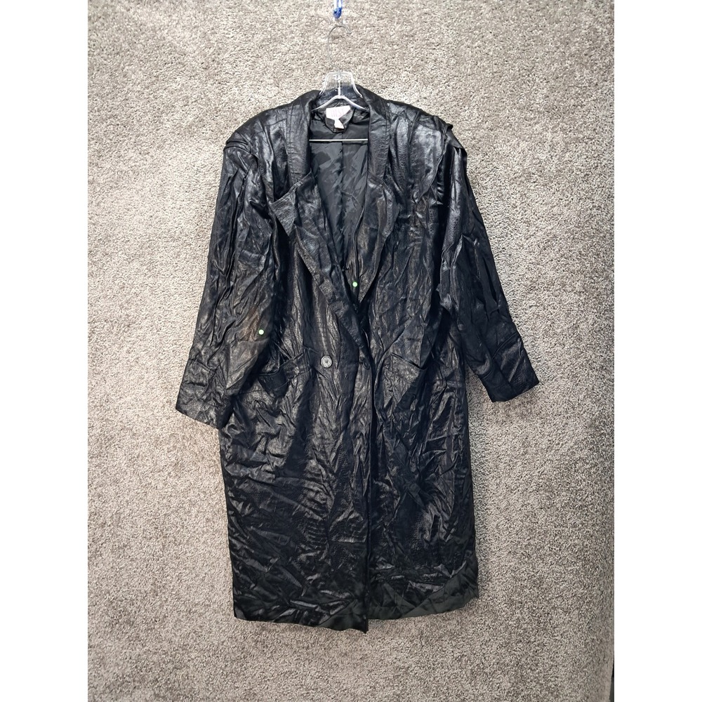 Misty Weather Vintage Black Crinkled Trench Coat Long Duster Jacket RN 35463